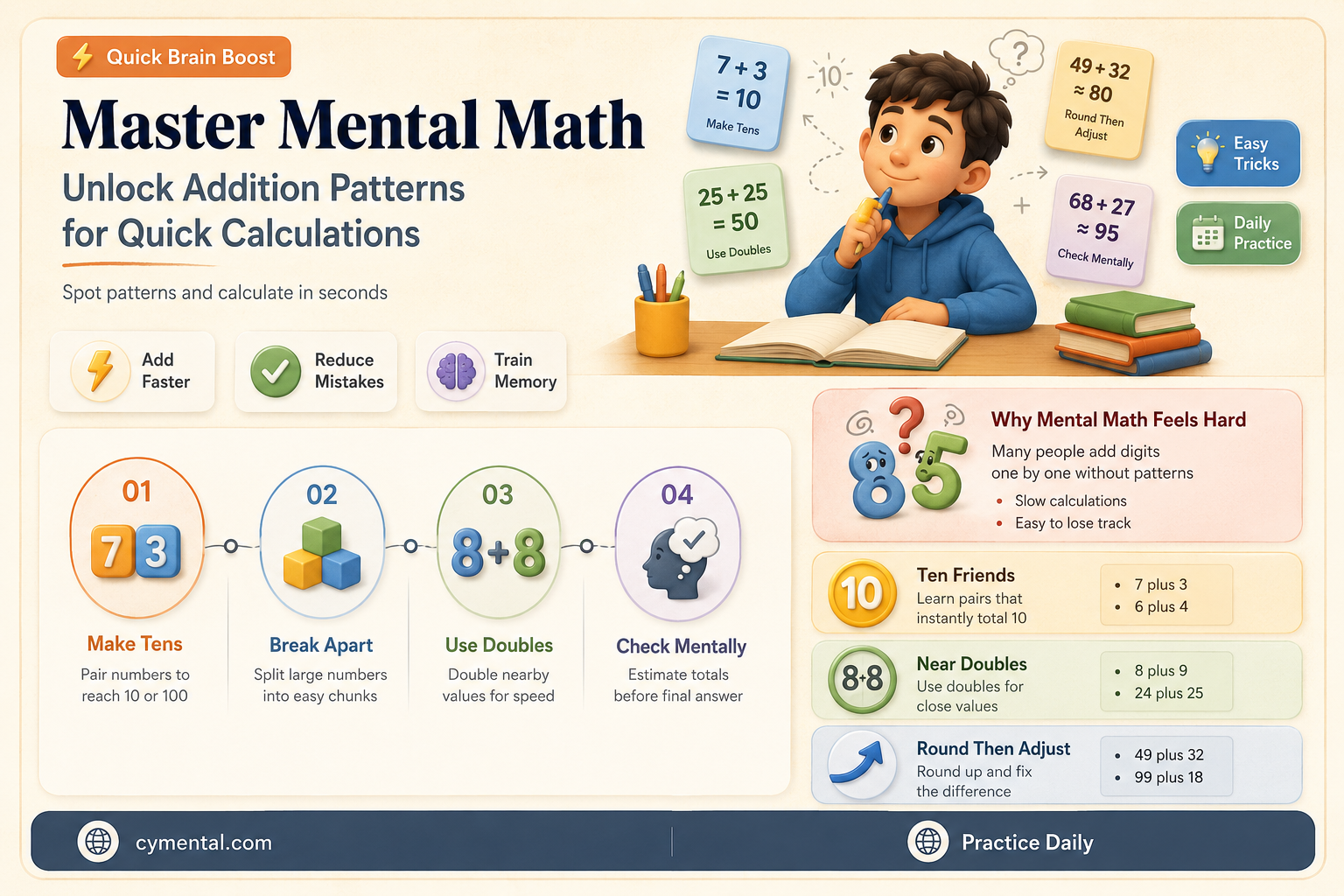 how can addition patterns help me add mentally