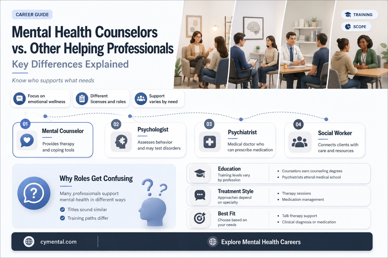 how are mental health counselors different from other helping professionals